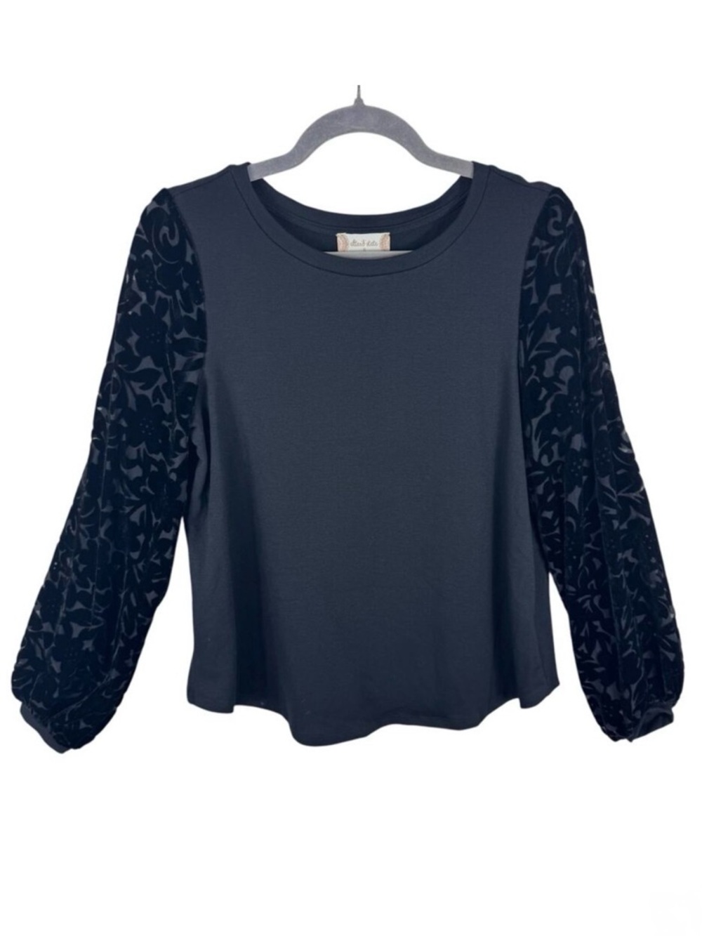 Altar'd State Black Velvet Burnout Floral Stretchy Blouse Dark Feminine Goth‎ S